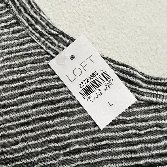 NWT Loft High Neck Black White Stripe Rayon Blend Halter Racerback Tank Top L - Picture 2 of 6